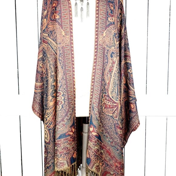 Hooded orange tribal pashmina kimono cover up - Picture 4 of 7